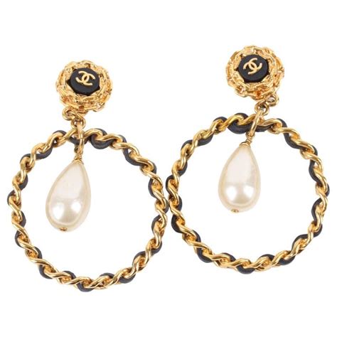 chanel pearl hoops|chanel clip on earrings.